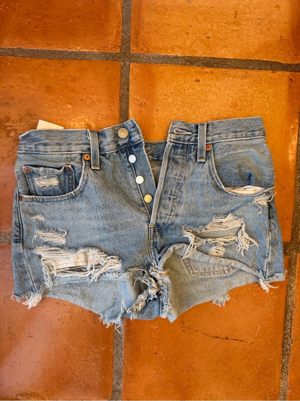 Levi's Light Blue Distressed High-Rise Denim Shorts